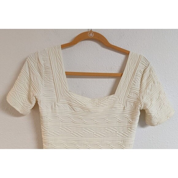 iKiTo Ivory Stretch Bodycon Short Sleeve Square Neck Dress Made In France 40/8 - Picture 2 of 8